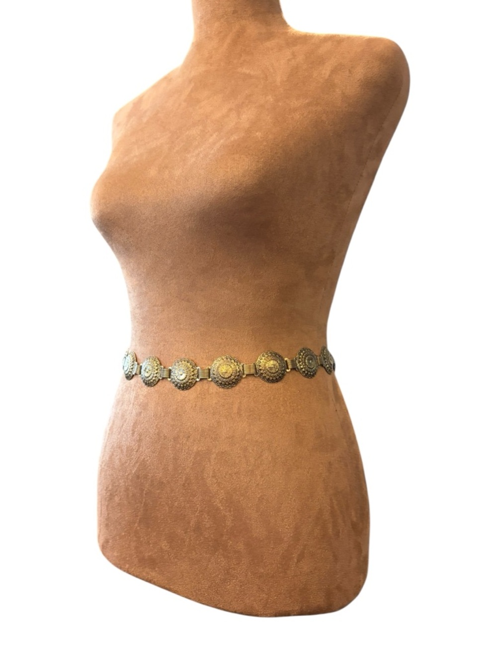 Medallion Antique Gold Tone Waist Belt 29” Boho Western Preppy Hip Belt - Picture 2 of 8